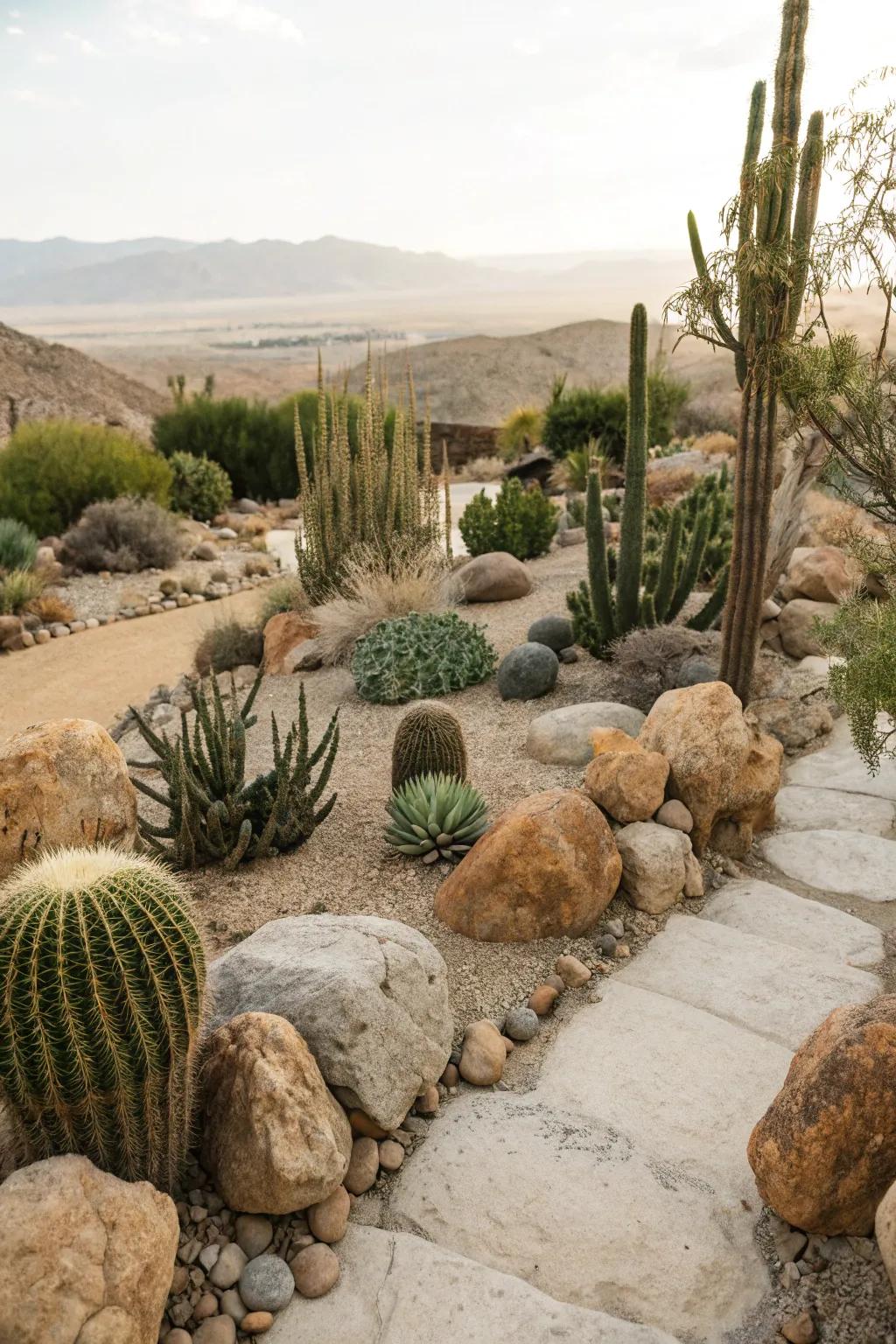 Desert-themed gardens deliver a distinctive, low-water landscape.