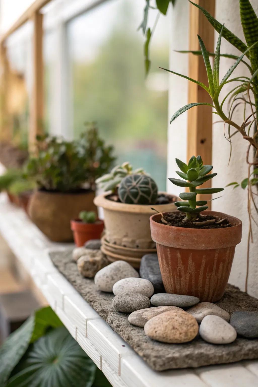 A vibrant vignette with rocks and greenery