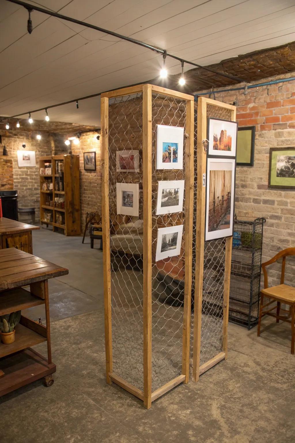 Poultry netting dividers offer a rustic and personalized hint.