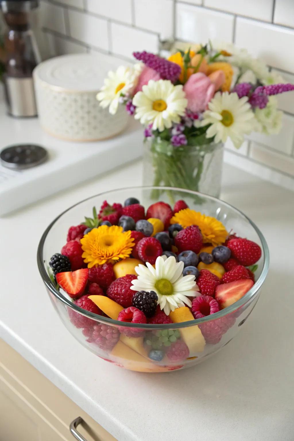 Striking color differentiation within a glass vessel introduces a vibrant and lively feature.