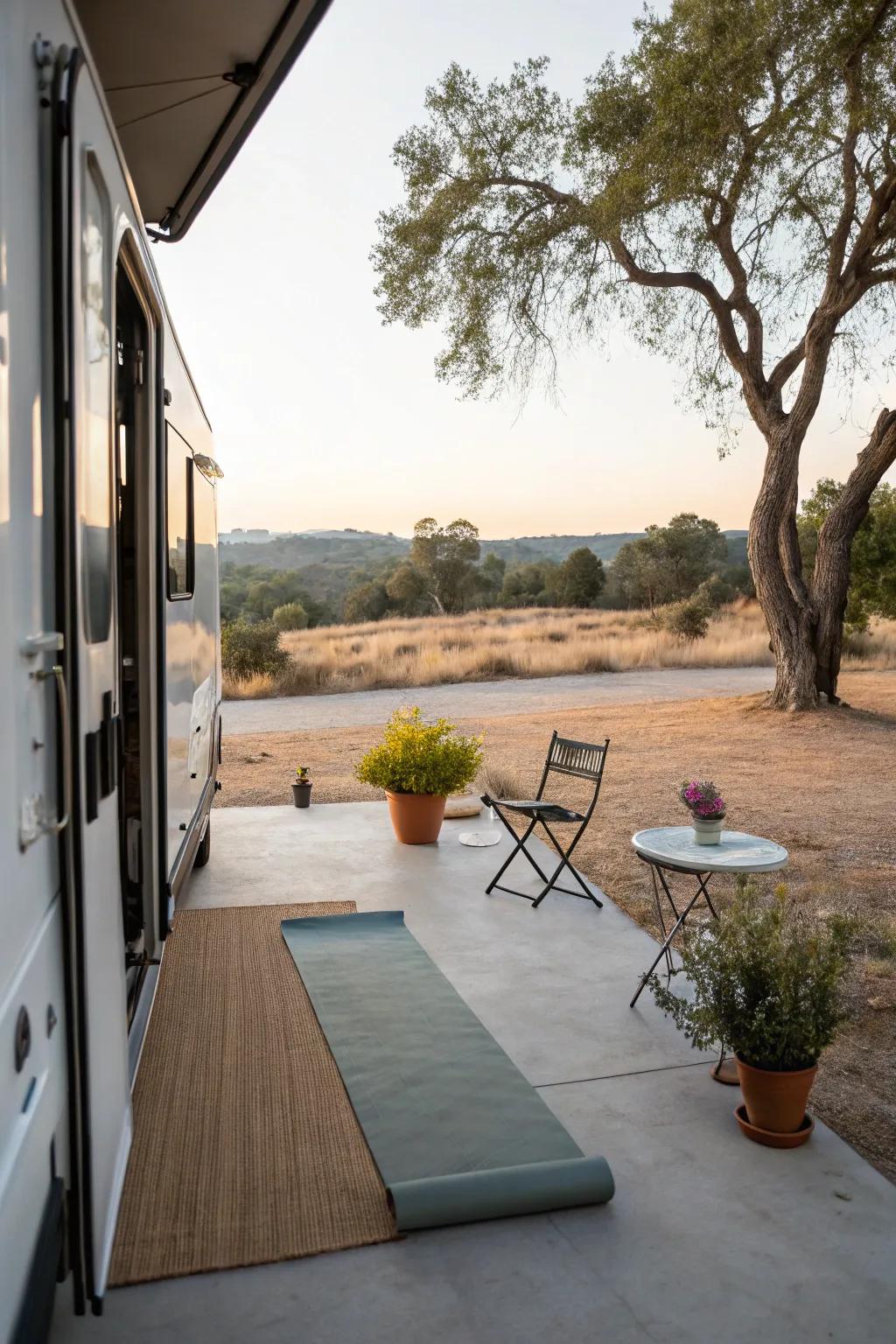 A yoga space on your patio fosters mindfulness and wellness.
