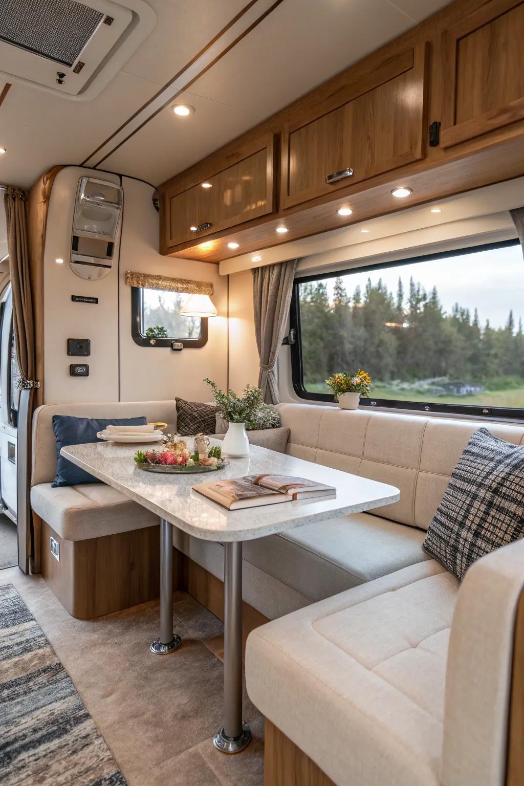 A seamlessly integrated surface augments the harmony of your RV's interior.