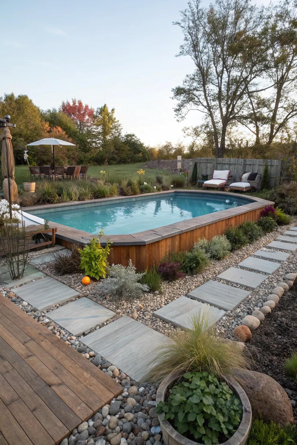 Blended elements create a dynamic and personalized poolside retreat.