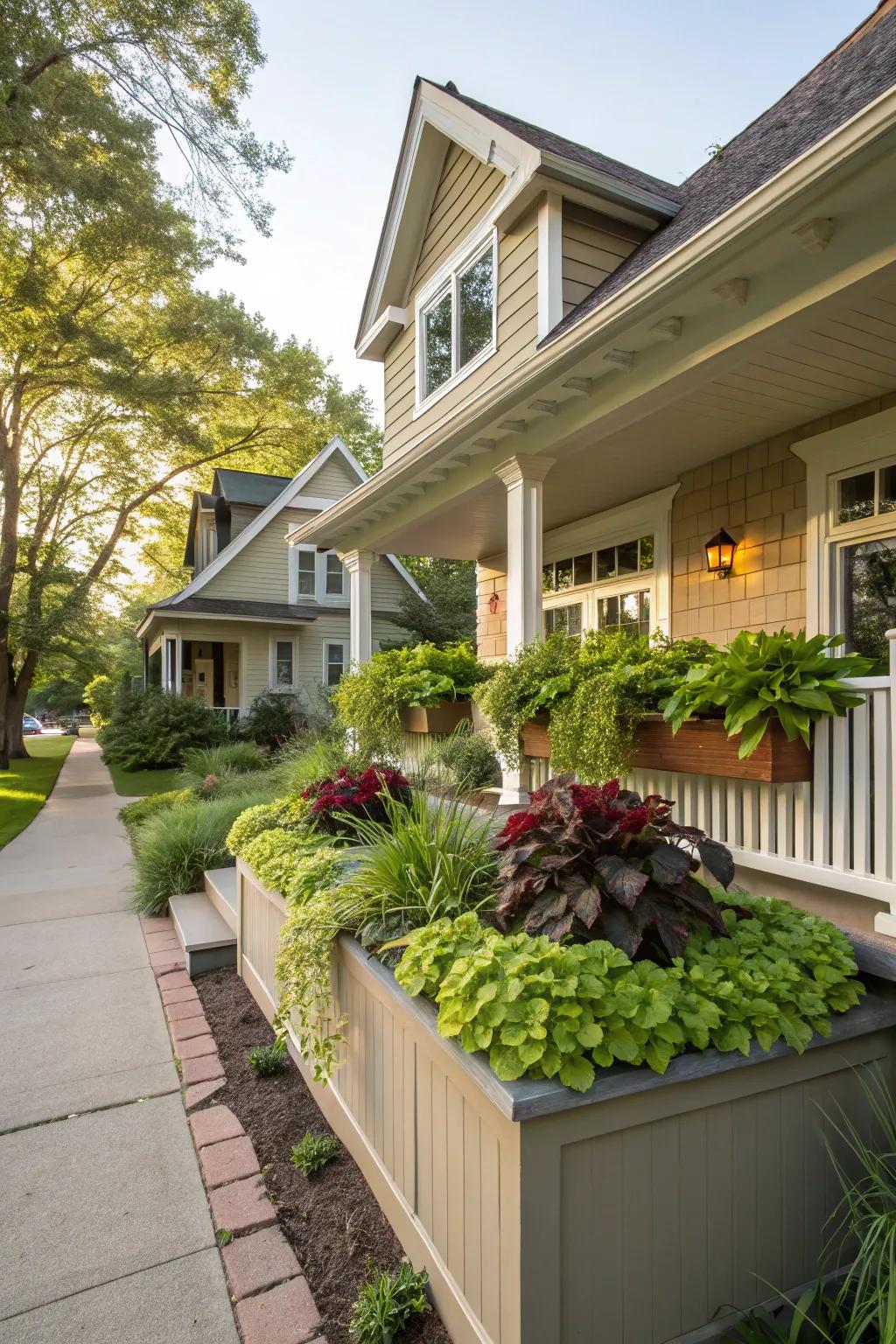 A home with a greenery-filled shed dormer.