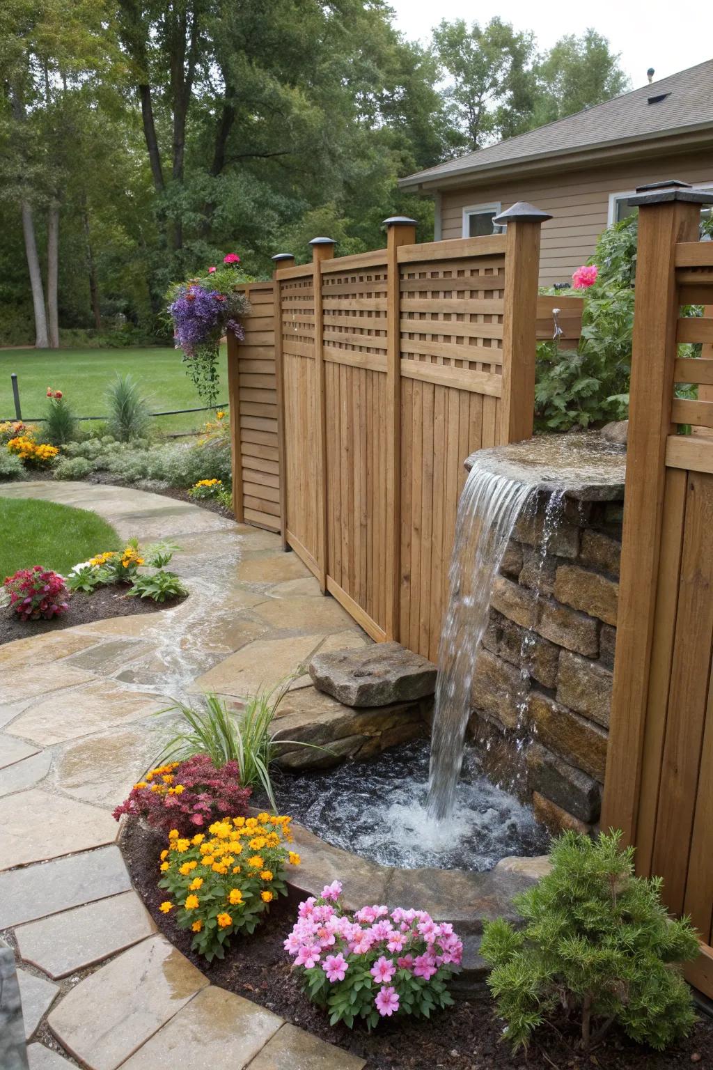 A hidden fence waterfall converts the ordinary into the extraordinary.