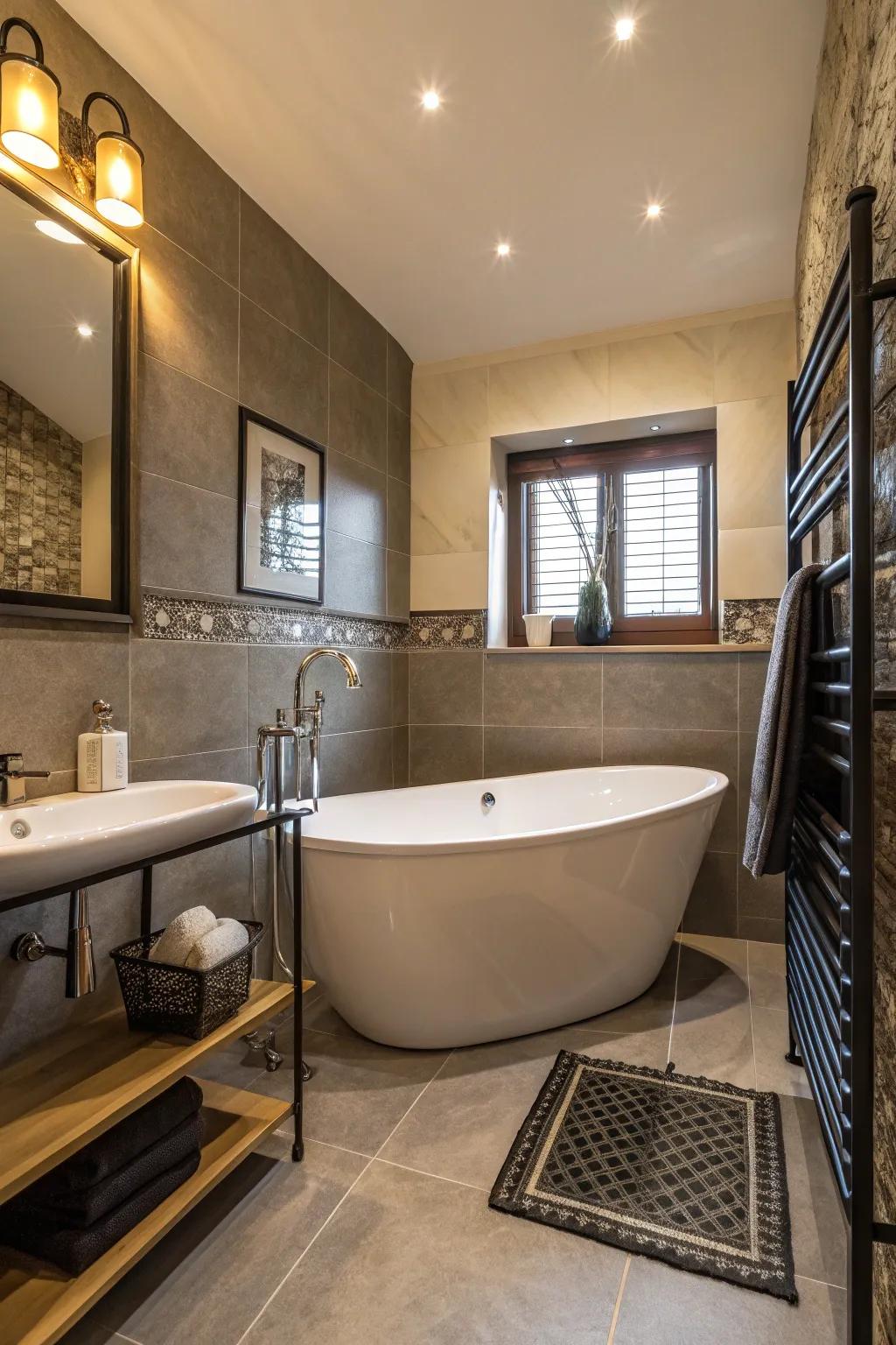 Striking fixtures contribute a trace of opulence.
