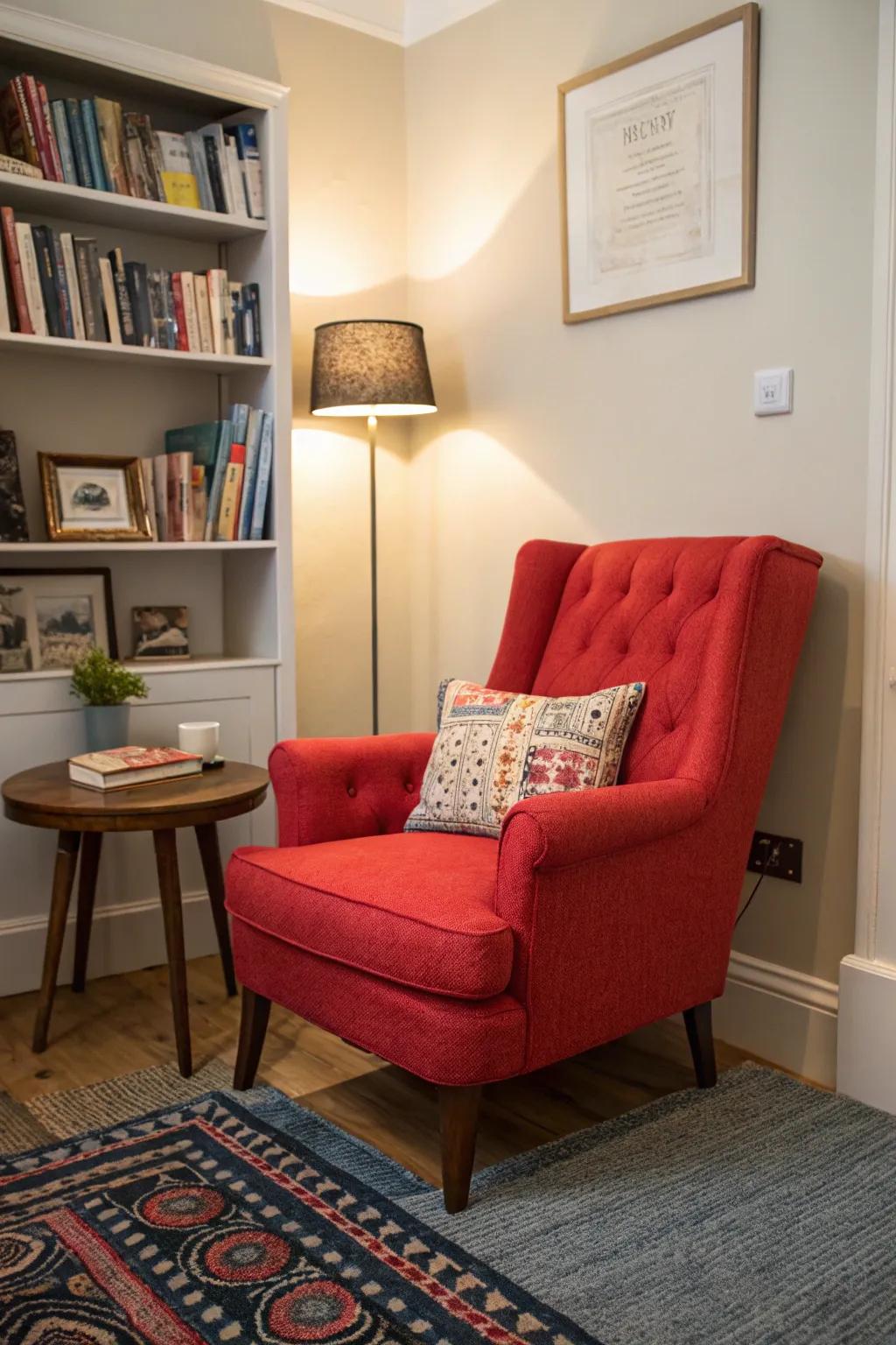 A splash of color injects personality into the den.