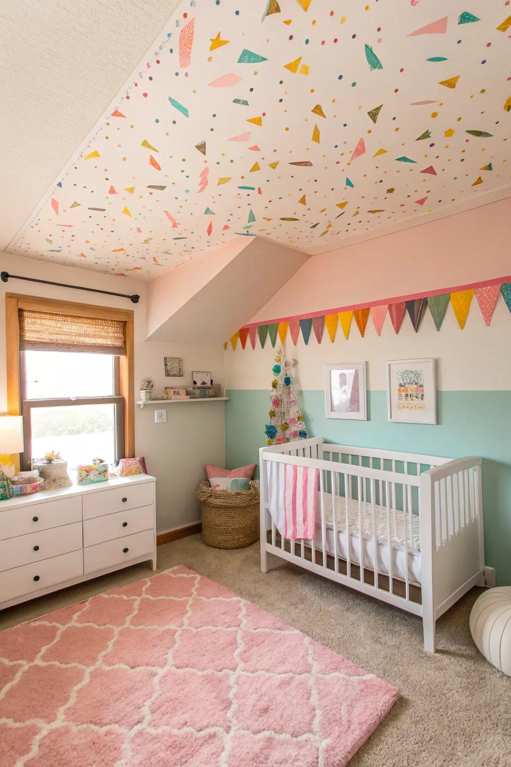 A statement ceiling adds interest and draws the eye upward.