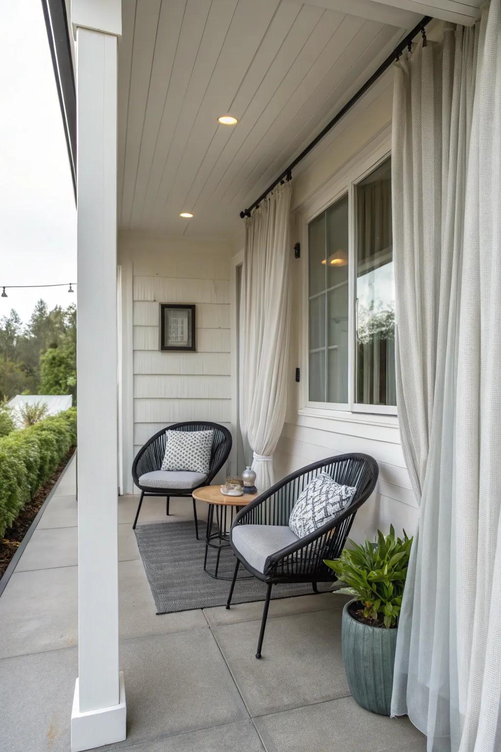 Minimalist draperies furnish a sleek and modern accent to your porch.