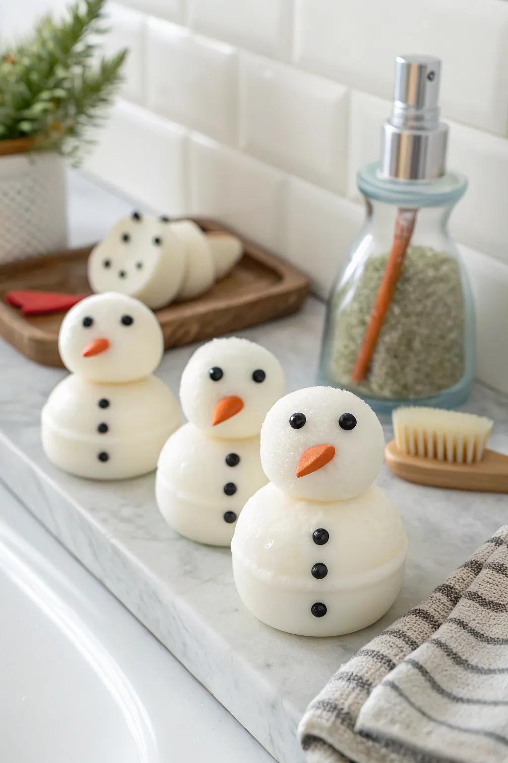 Snowman soap bars add a touch to personal care.