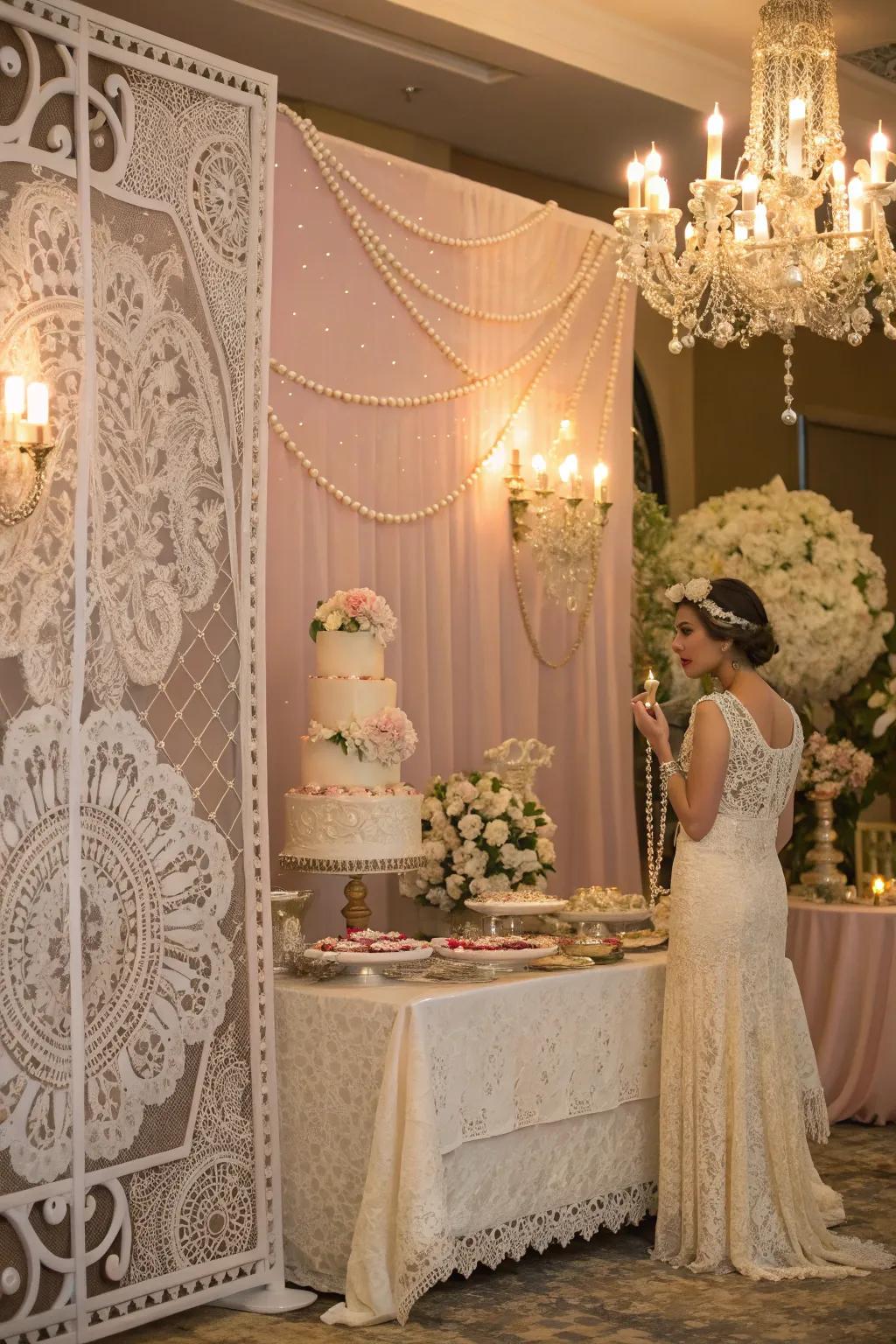 A period charm backdrop brings ageless elegance to the celebration.