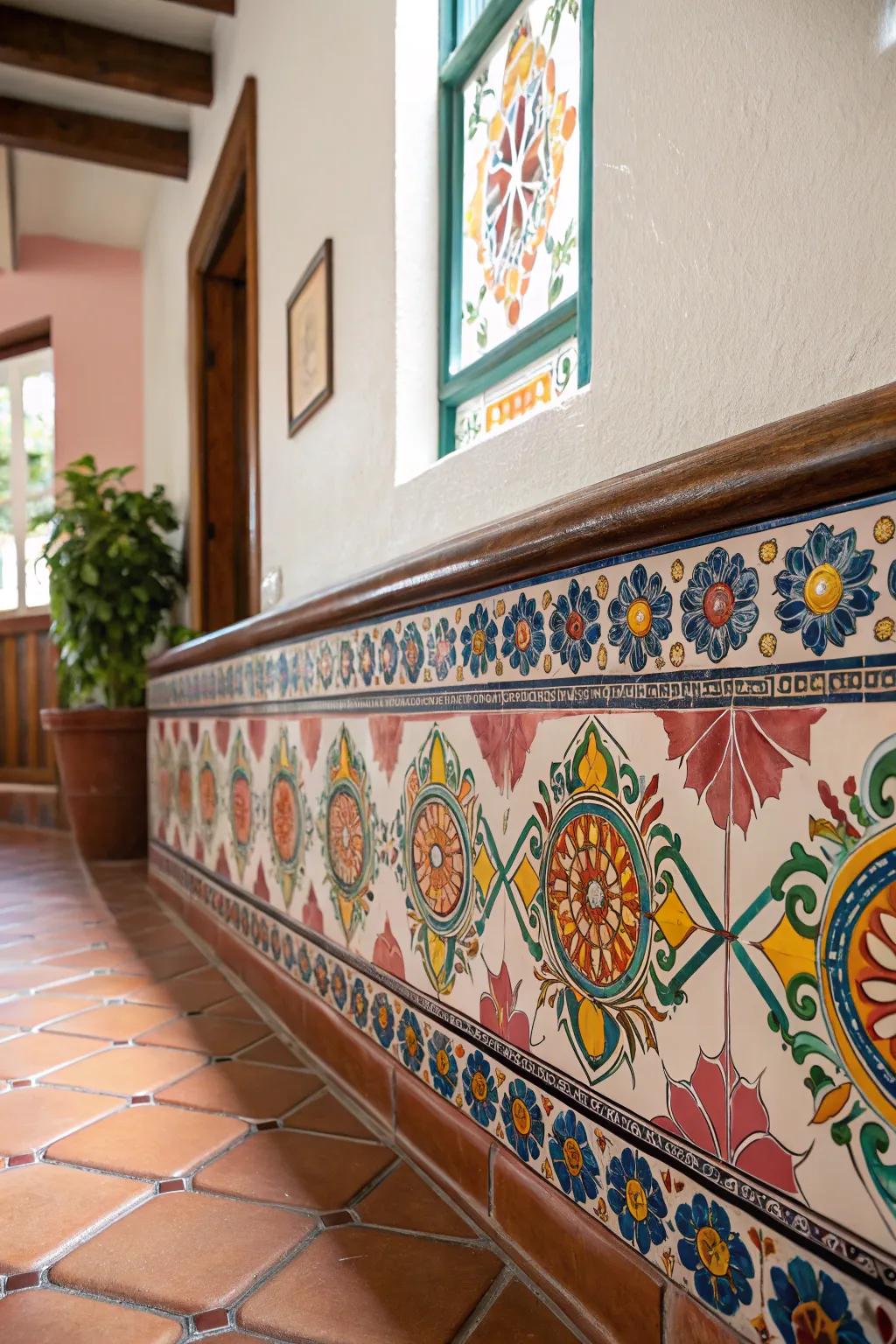 Elevate your interior with a chic Artisan Motif tile chair rail.