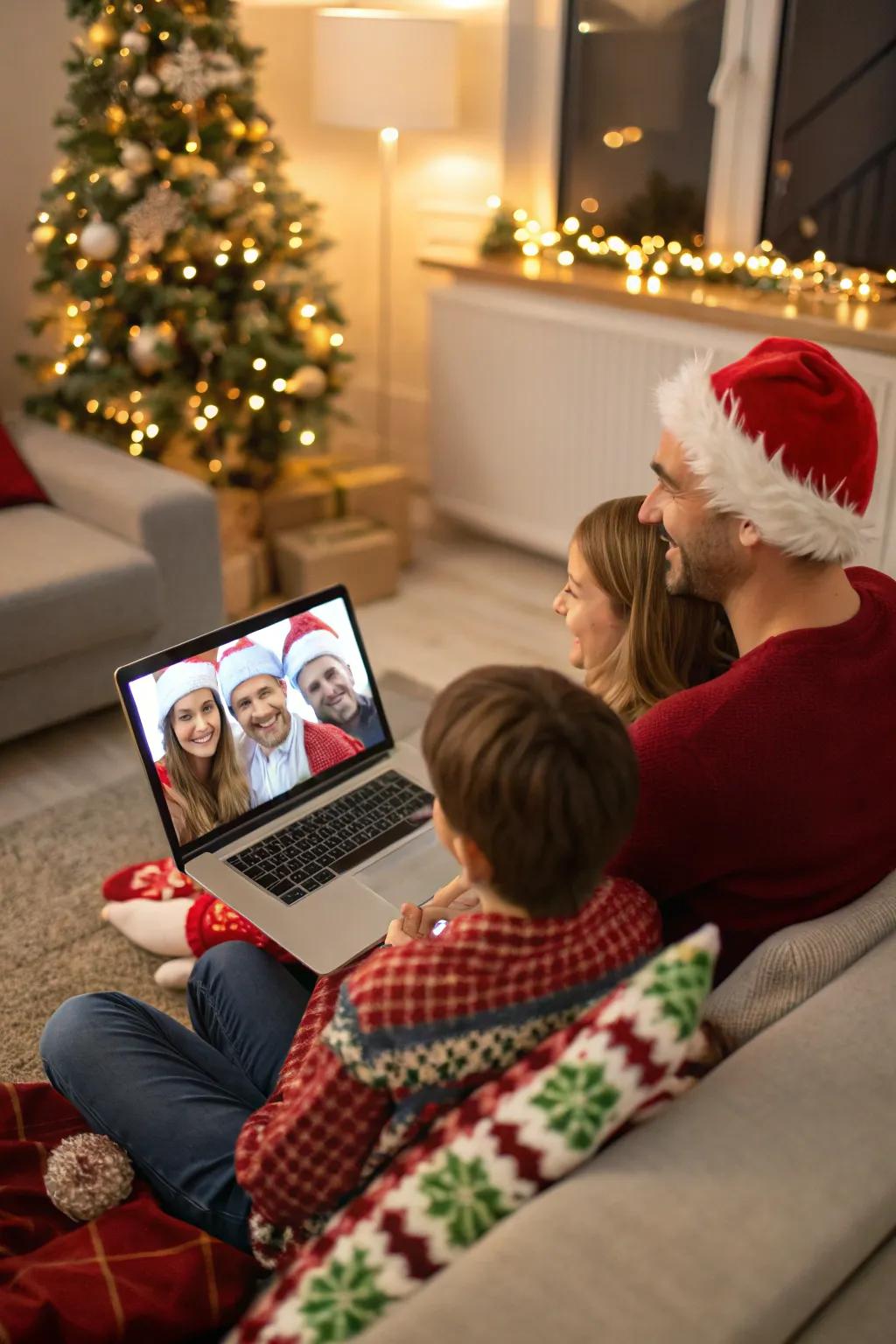Connecting with loved ones through a virtual gathering.