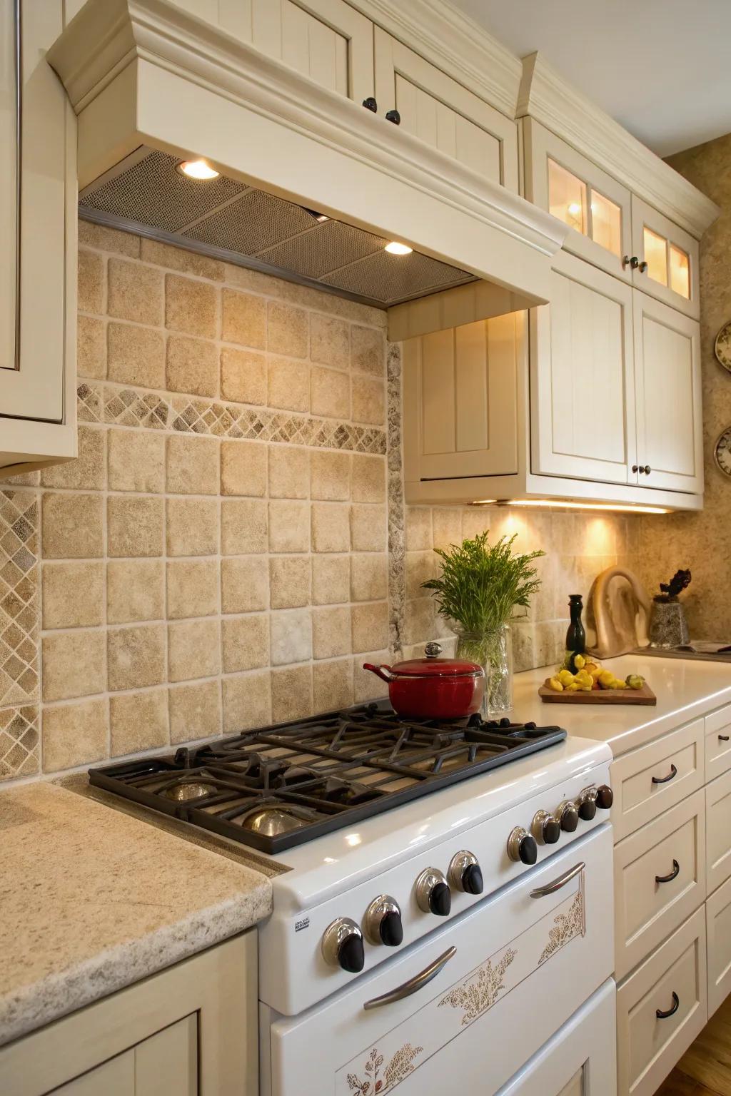 Beige squares provide a soothing and harmonious backdrop.