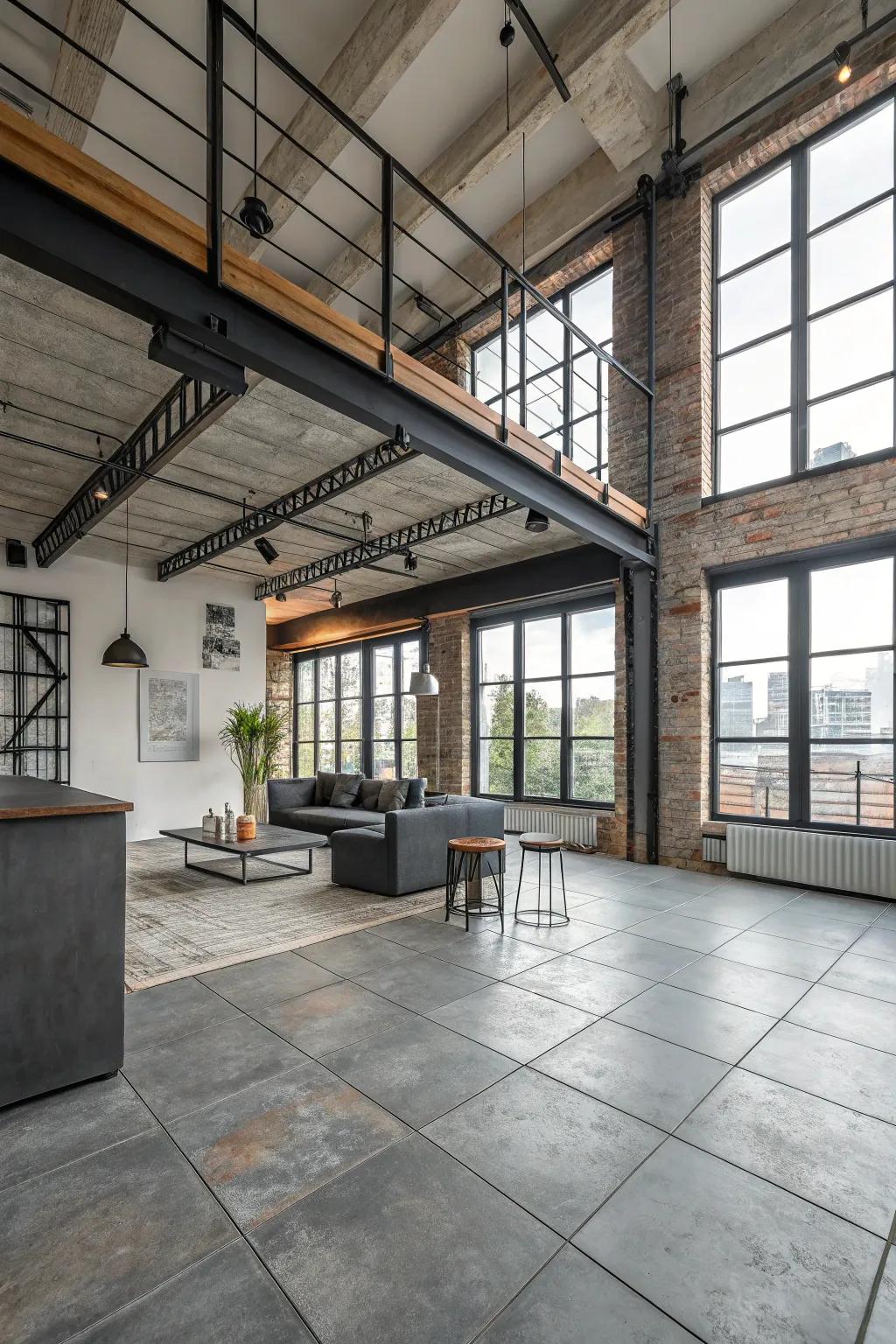 Capture urban chic through industrial-style tiles.