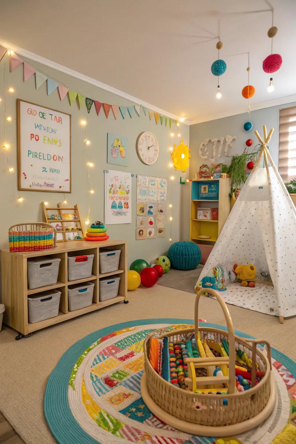 Rotating decor keeps the room engaging.