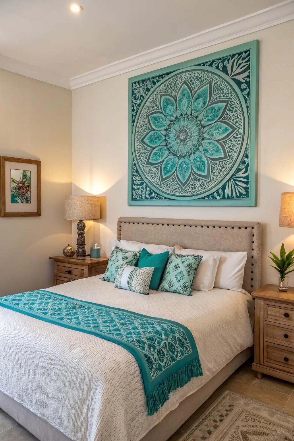 Turquoise artwork adds a touch.