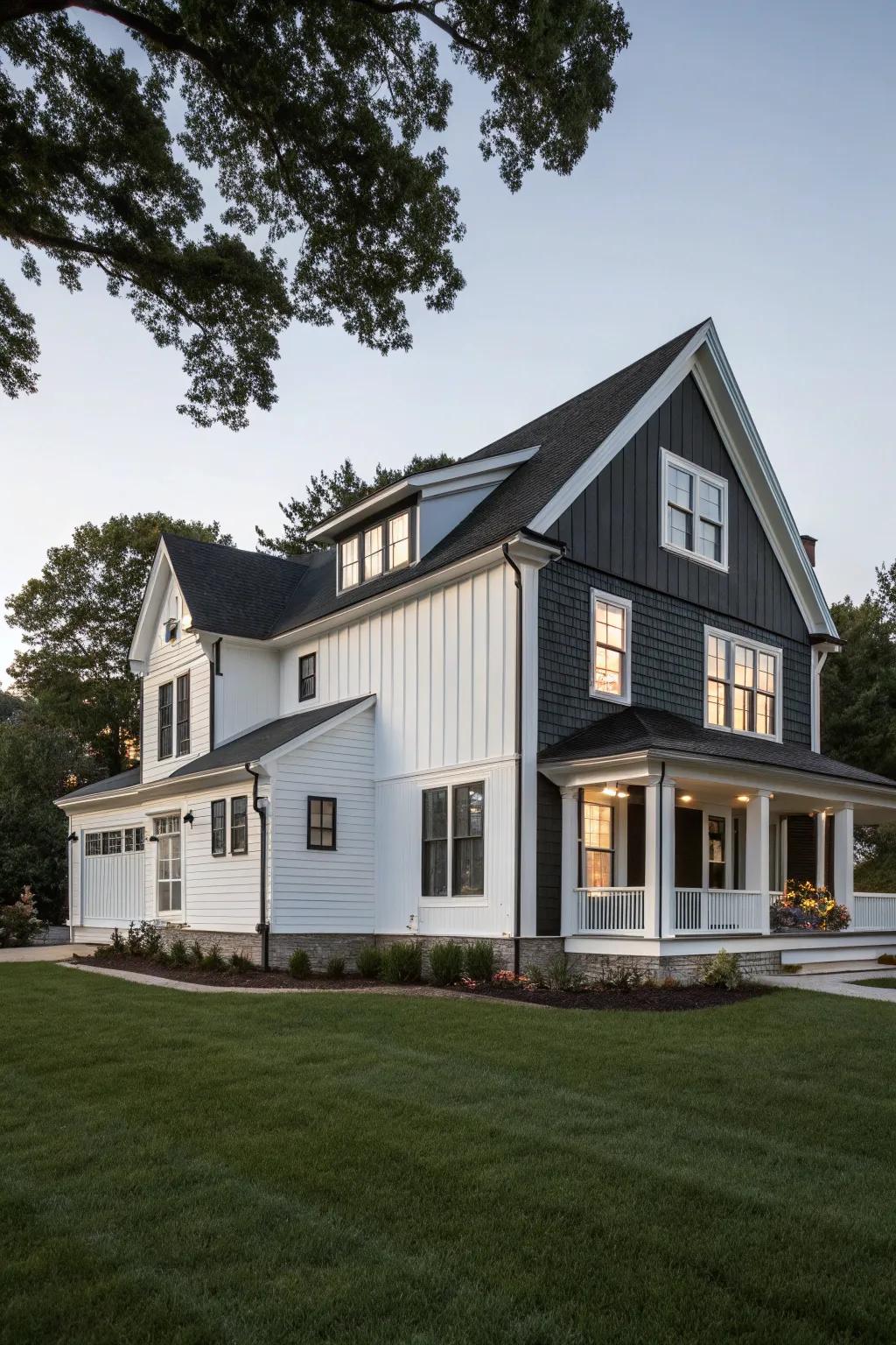 Ebony and white present a traditional, ageless contrast.