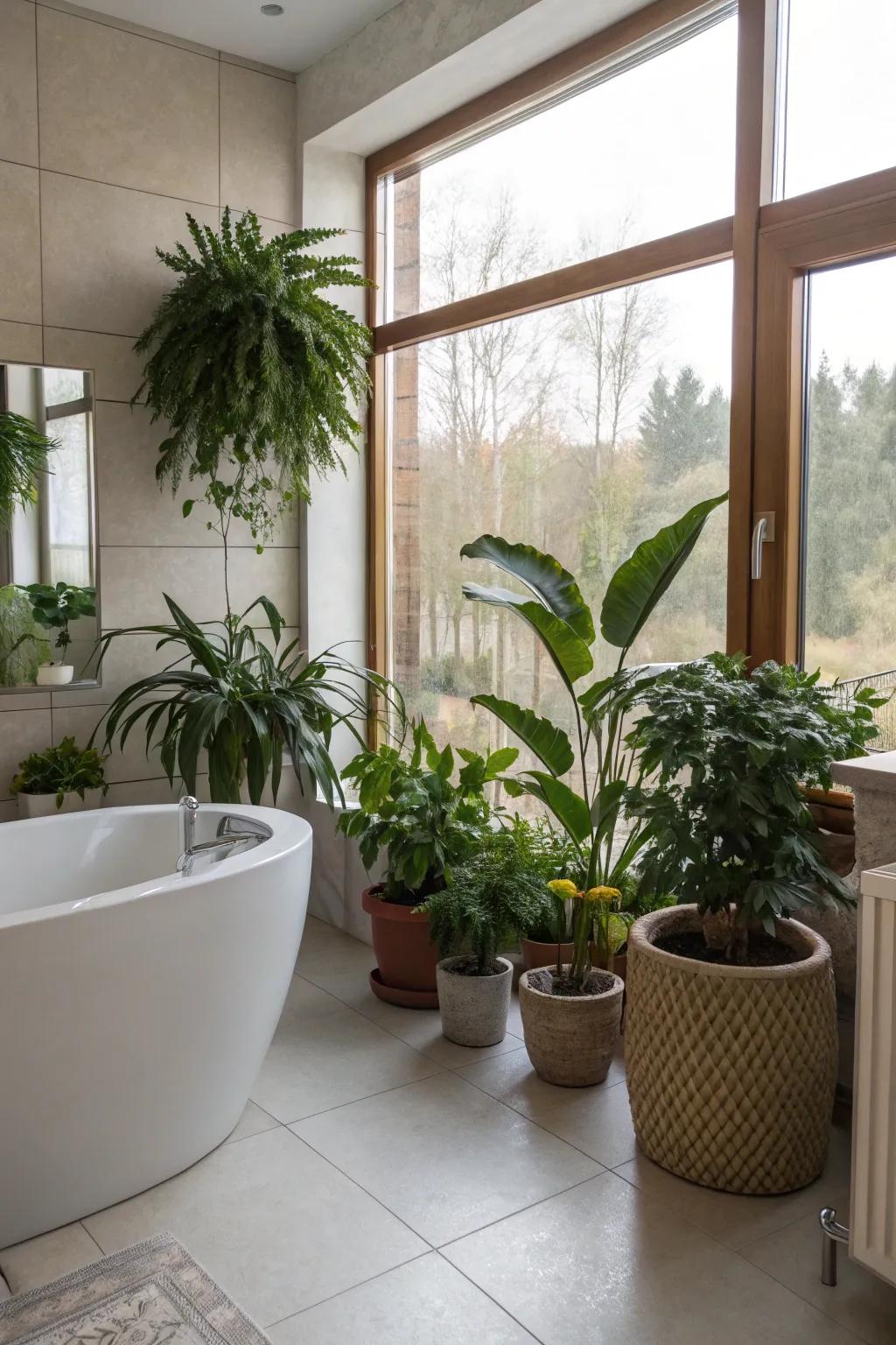 Flora breathes vitality and freshness into the bathroom area.