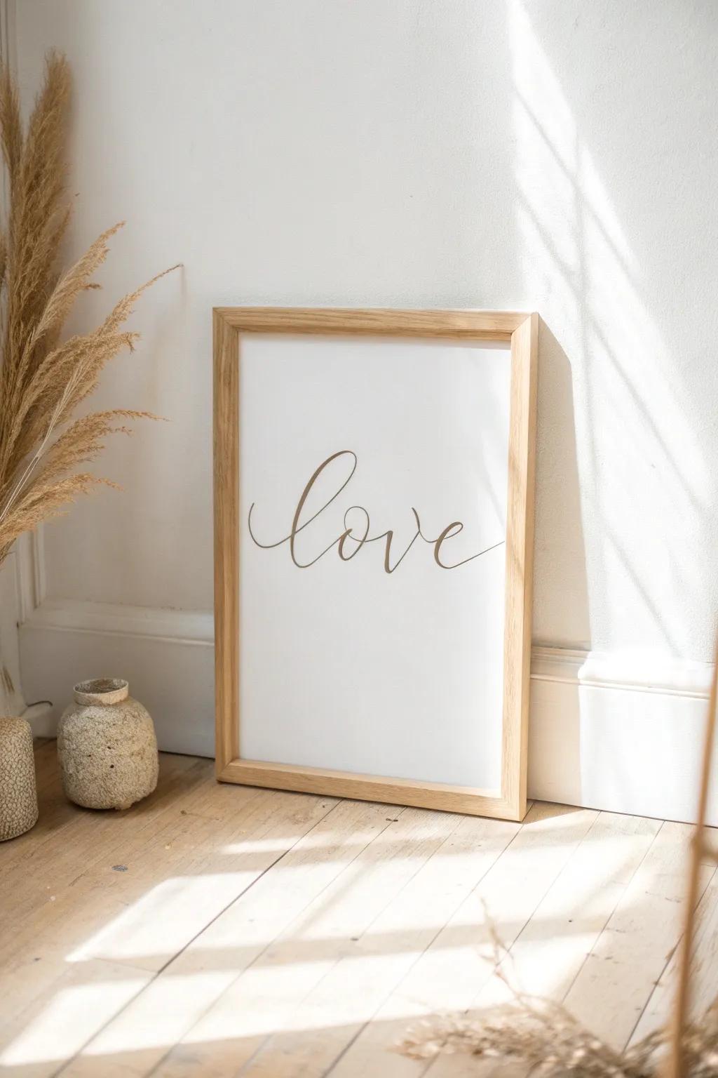 Embrace simplicity and romance with this handcrafted love quote wall art, perfect for adding a touch of elegance to any space.