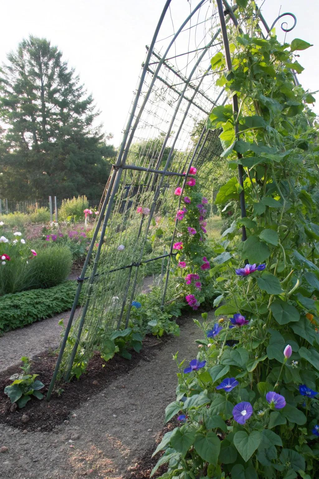 Poultry netting trellises are simple and effective.