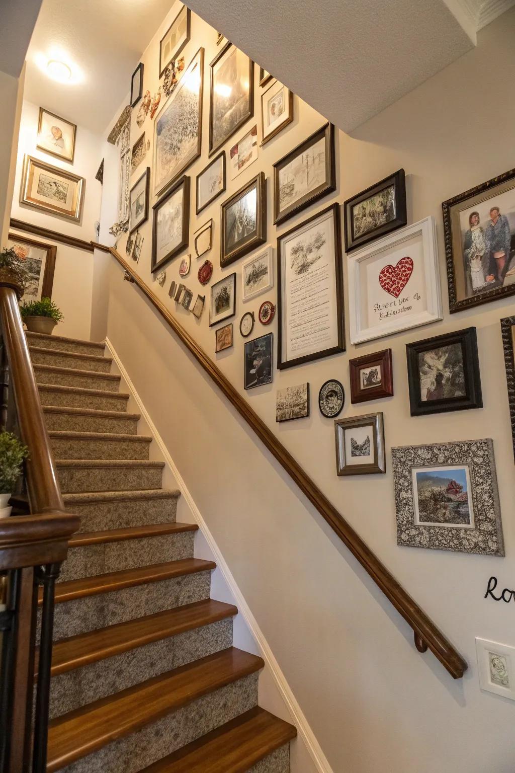 Personalized art possesses the capacity to infuse a meaningful nuance into your staircase wall.