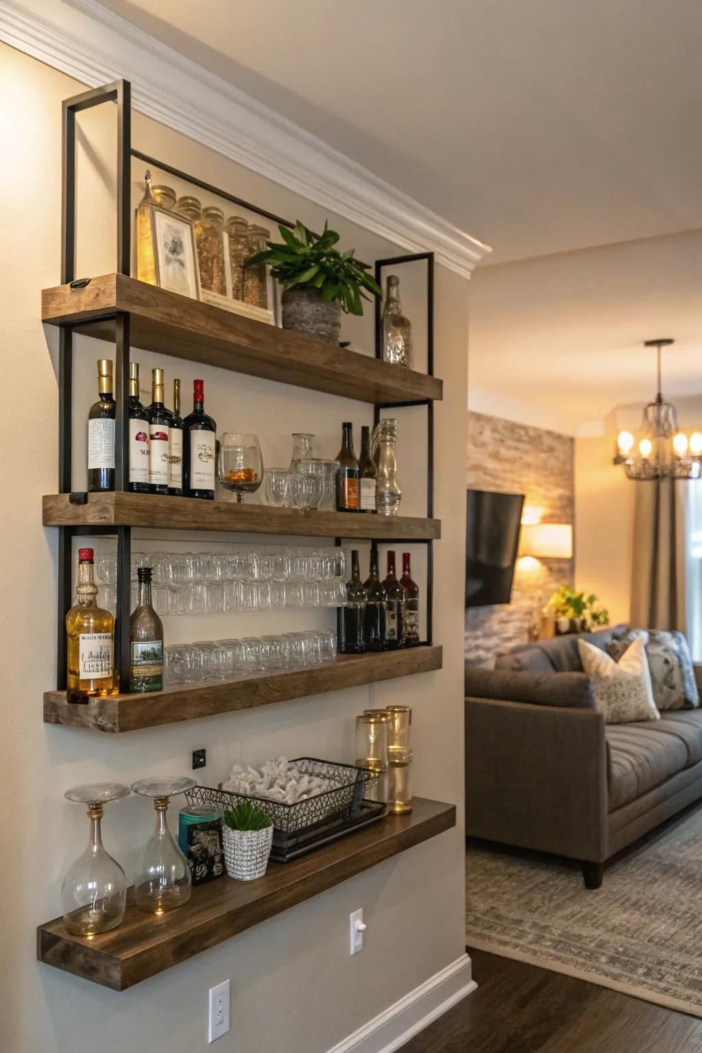 A refreshment wall renders entertaining both stylish and convenient.