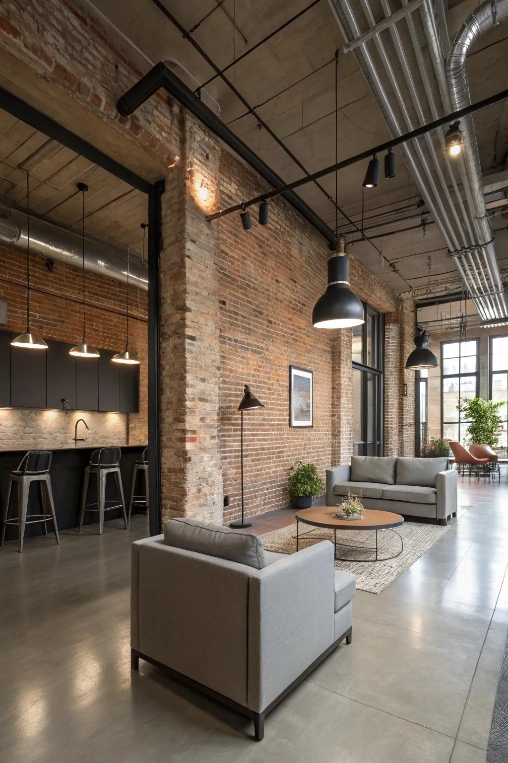Uncovered brickwork infuses an industrial edge.