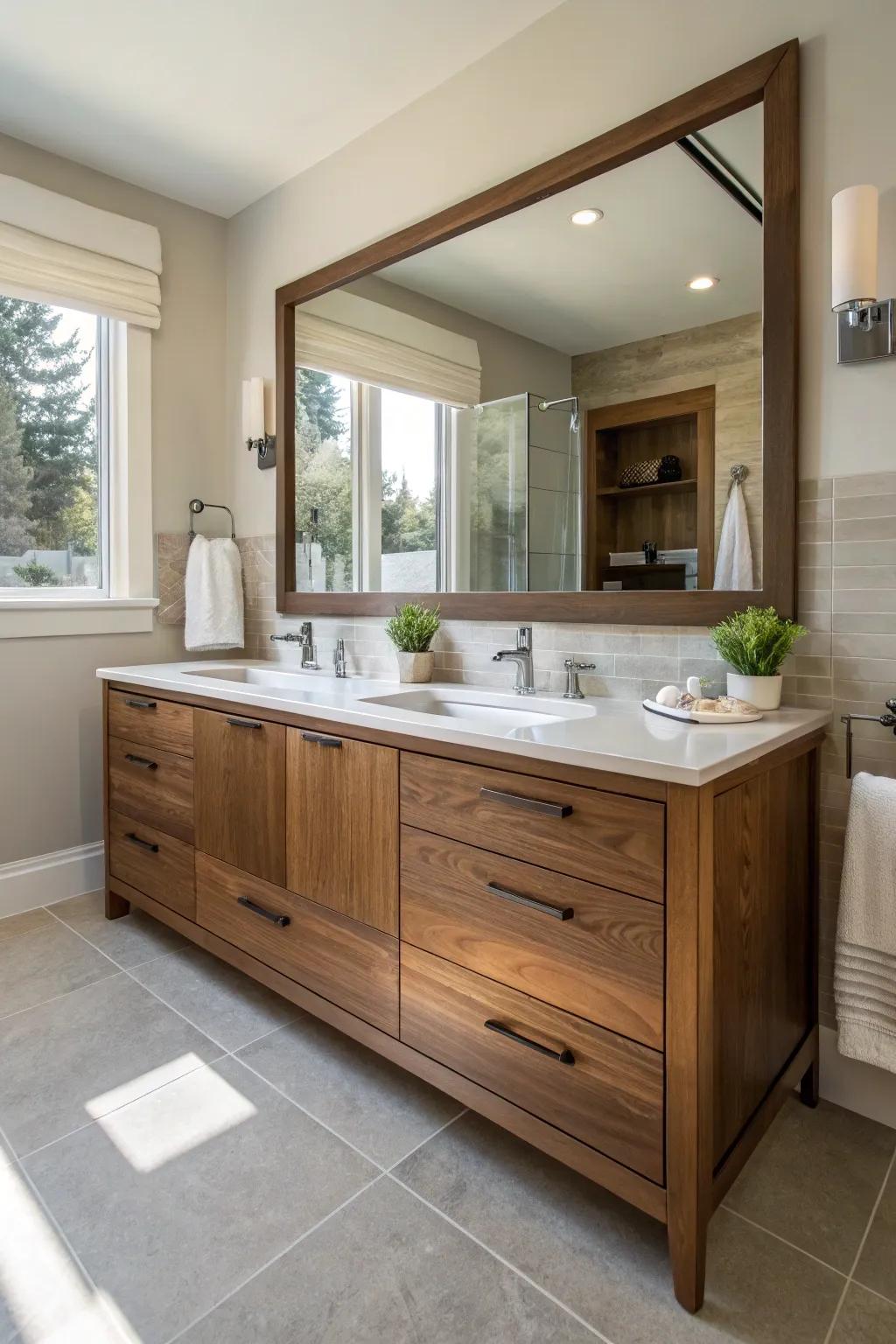 Realize a layered and upscale aesthetic by integrating assorted wooden shades.