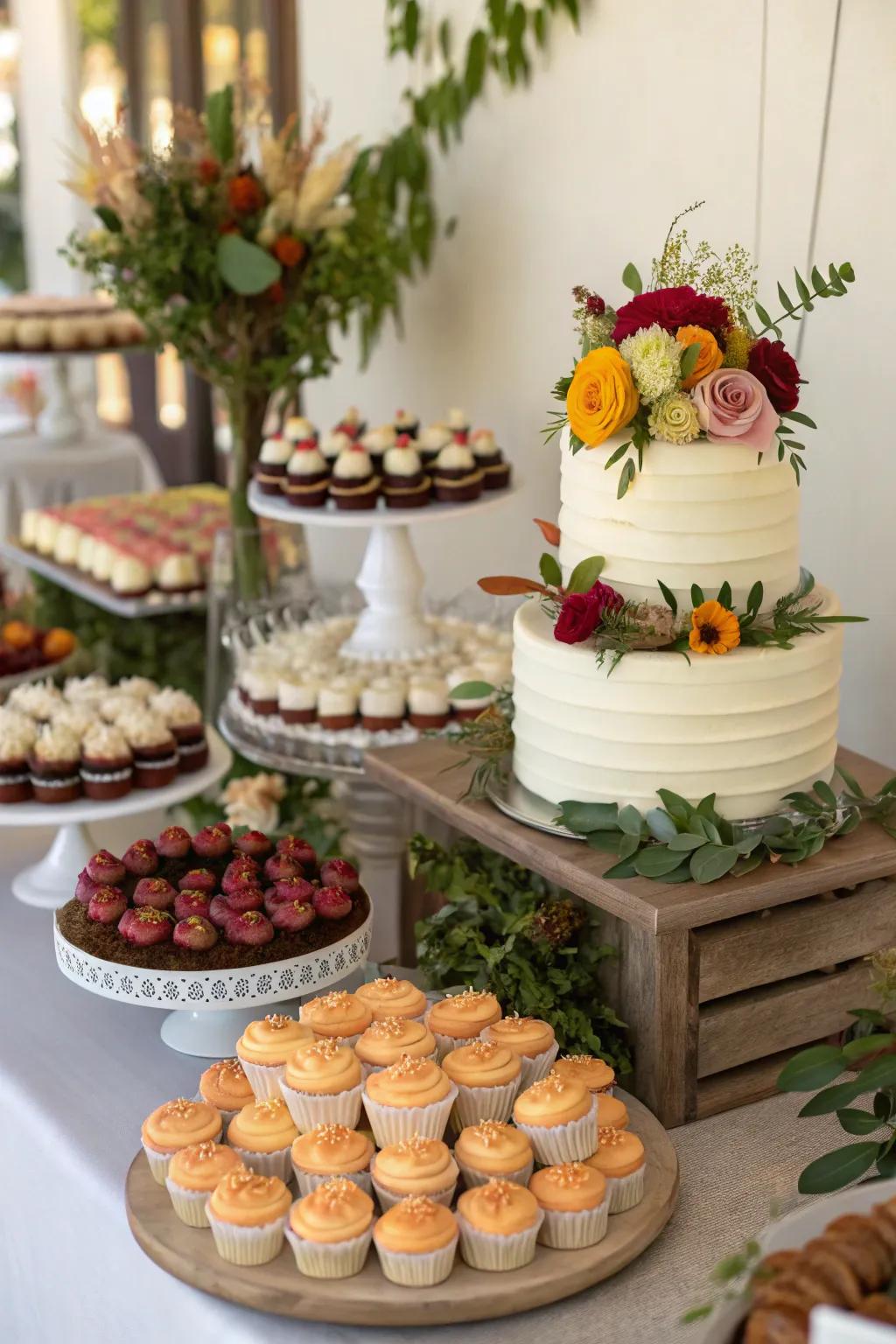 An artfully arranged sweet offering table delights the senses.
