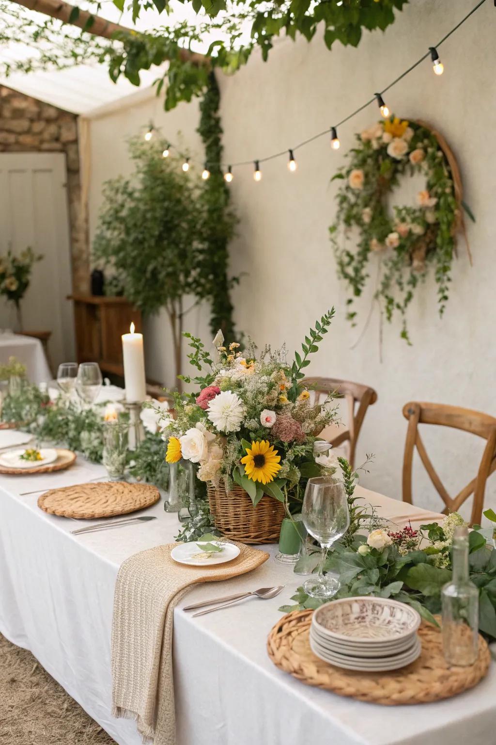 Sustainable décor selections crafting a stunning and attentive arrangement.
