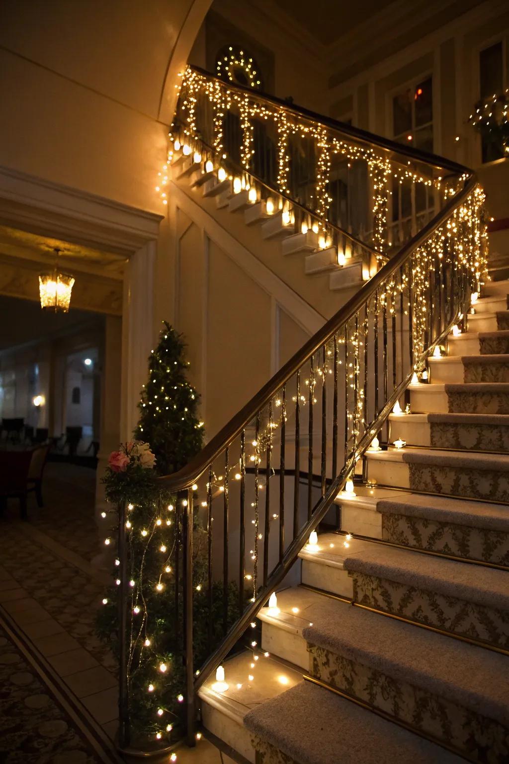 Pulsating lights transform this stairwell into an enchanted vespers environment.