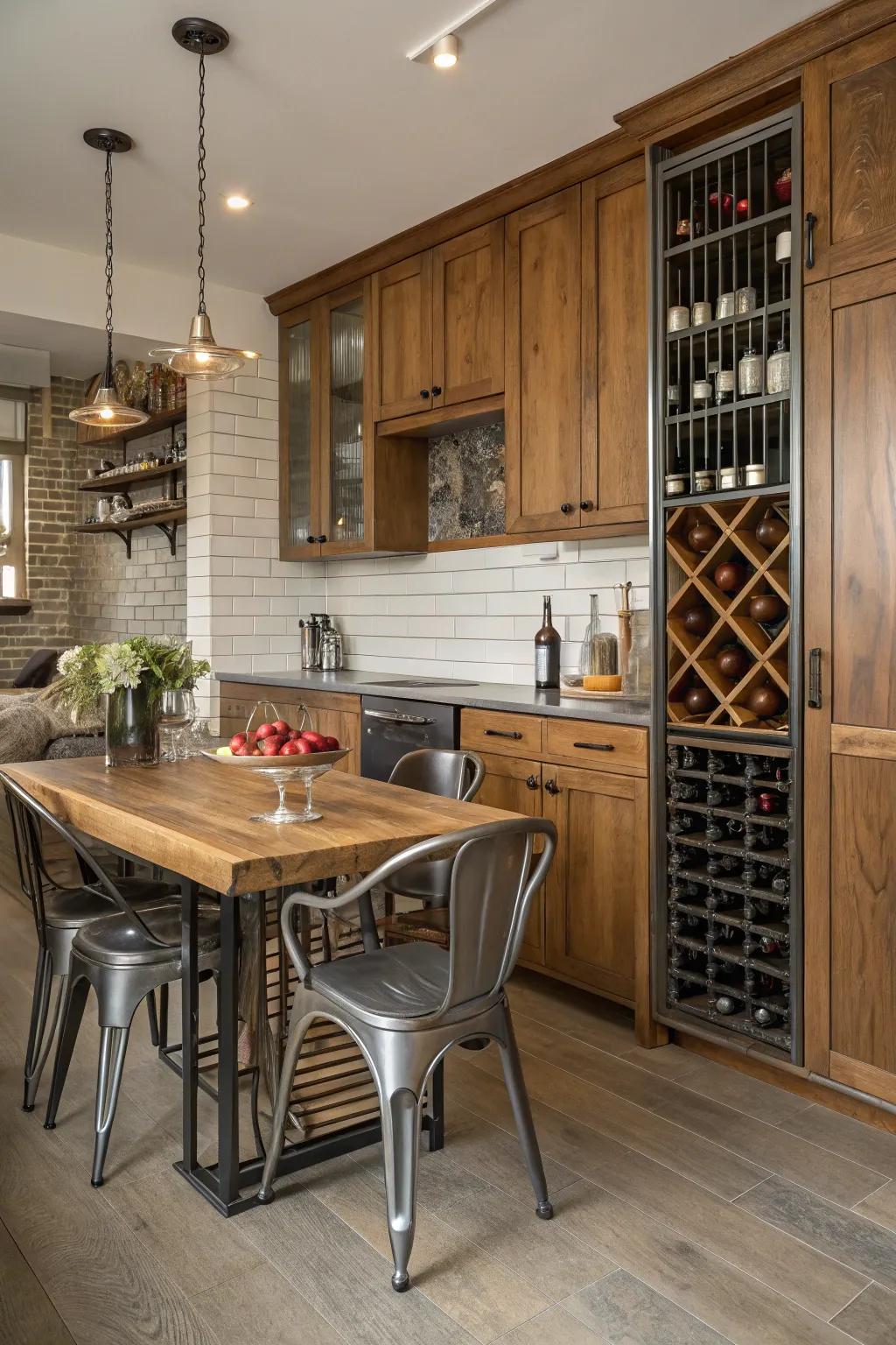 A mix of materials introduces dimension to your wine storage solutions.