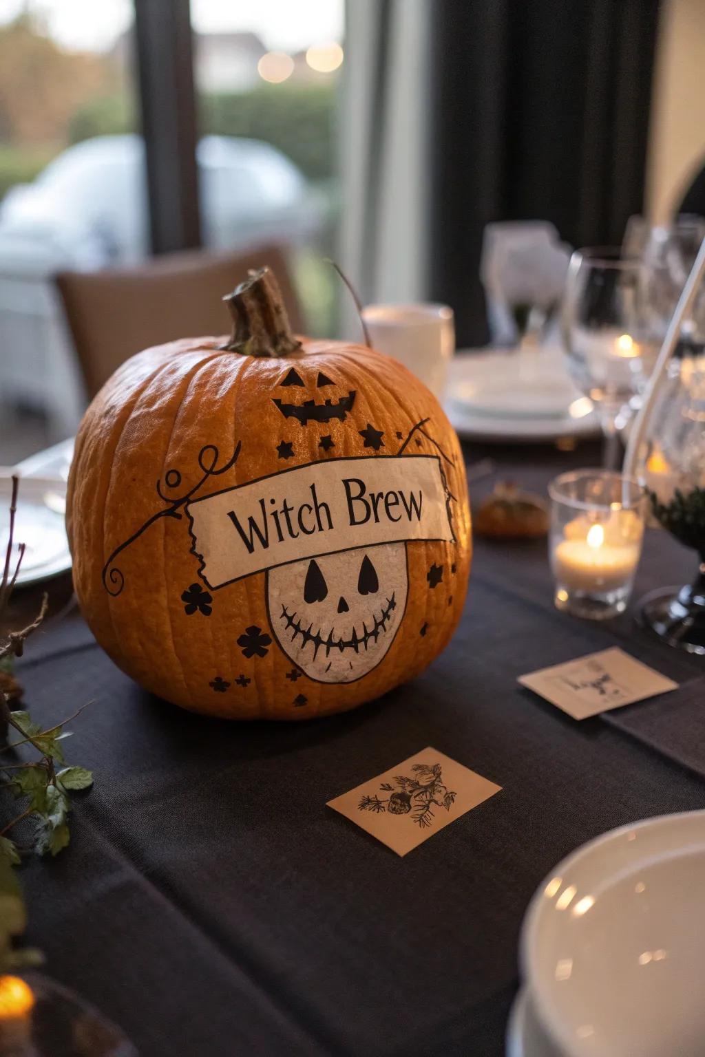 Gourd embellished with inventive enchantress' concoction insignia.