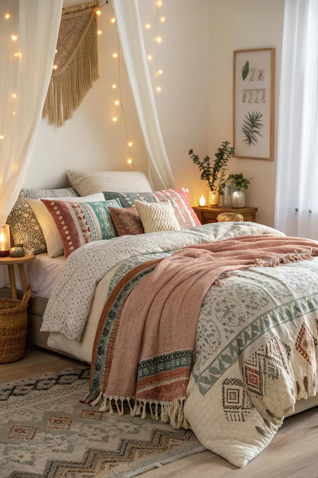 Textured bedding adds depth, visual interest, and comfort to the room.