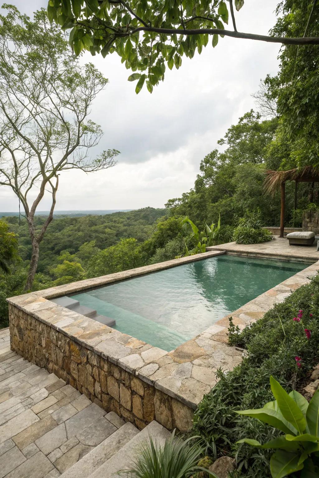 Natural stone furnishes a timeless and deluxe feel to your pool area.