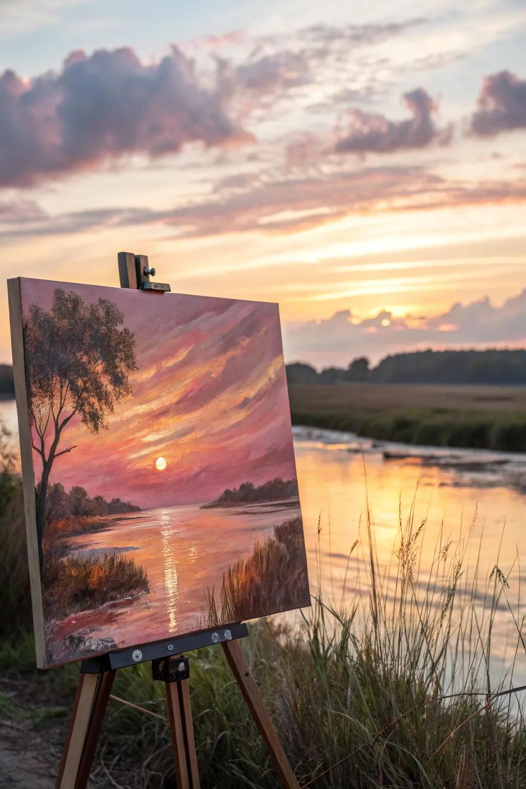 An abstract watercolor with serene sunset hues.