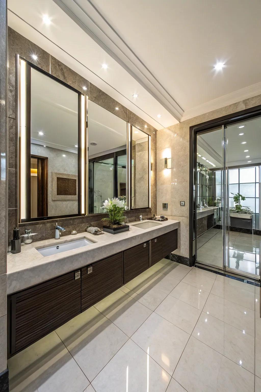 Reflective surfaces in your bathroom enhance space and light.