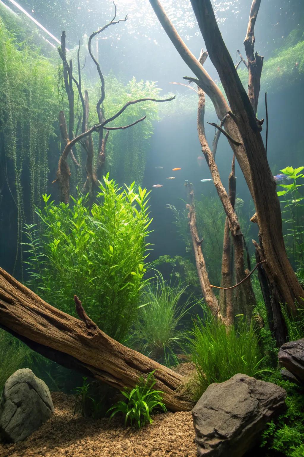 A forest theme provides vertical dimension and natural beauty.