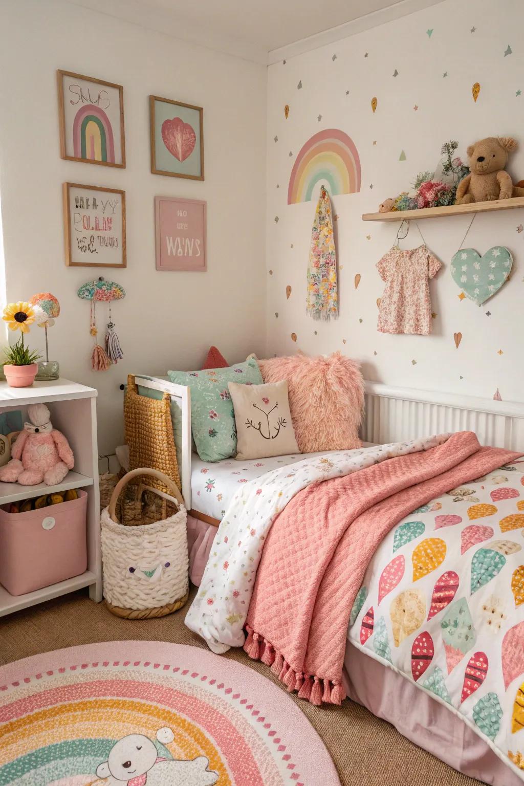 A mix of designs introduces vibrancy and character to the space.