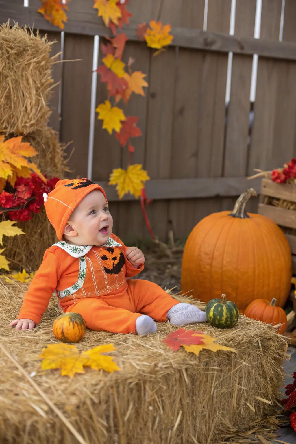 Gourd-themed ensembles append seasonal charm to infant fashion.