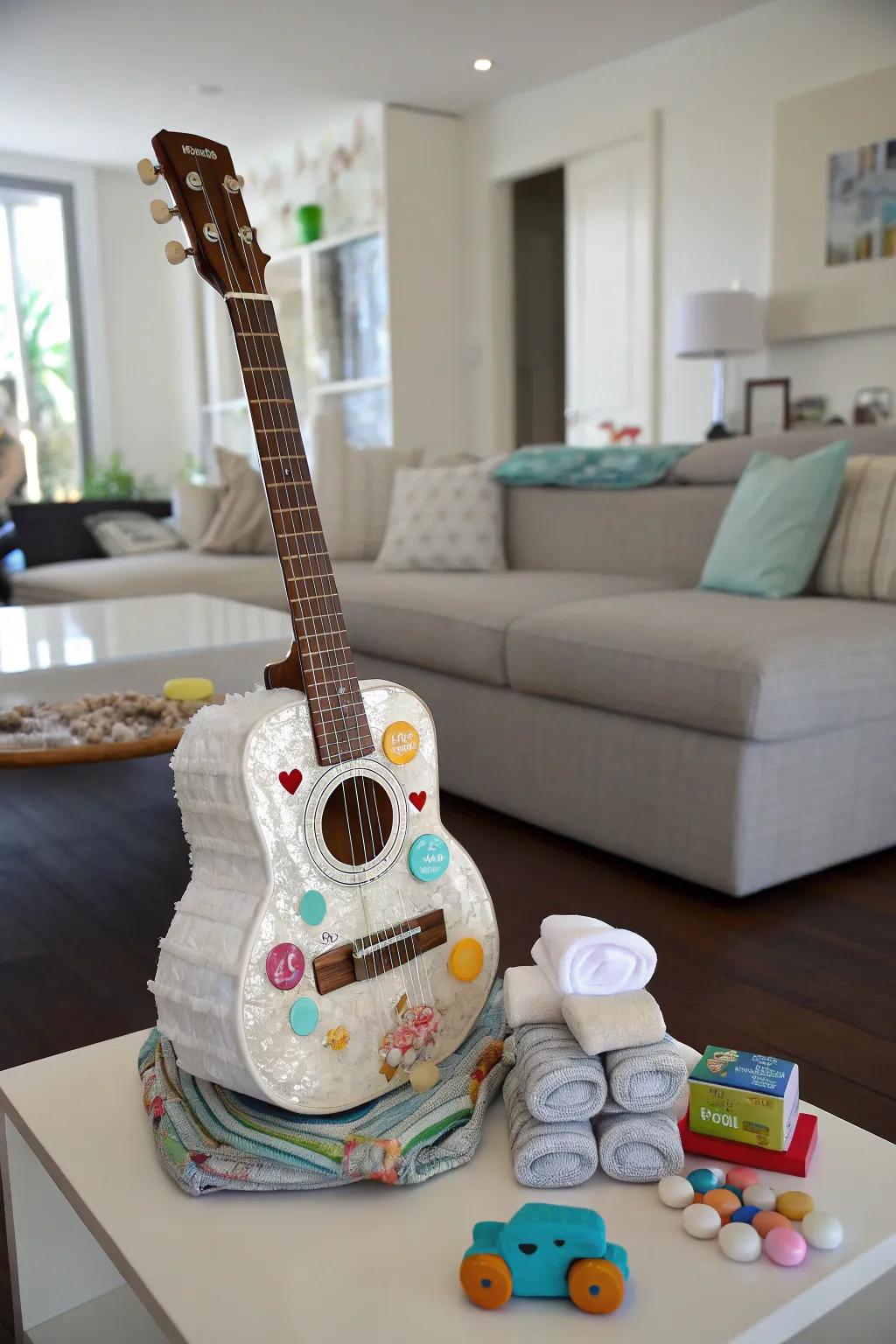 A musical diaper guitar for music-loving parents.