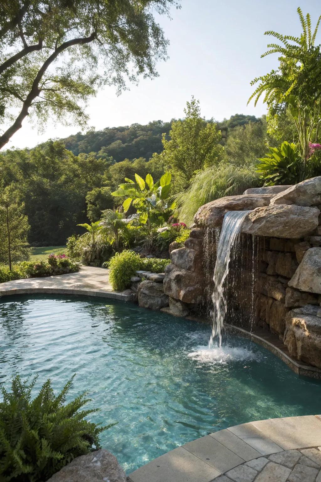 Enhance natural beauty with a stone cascade element.