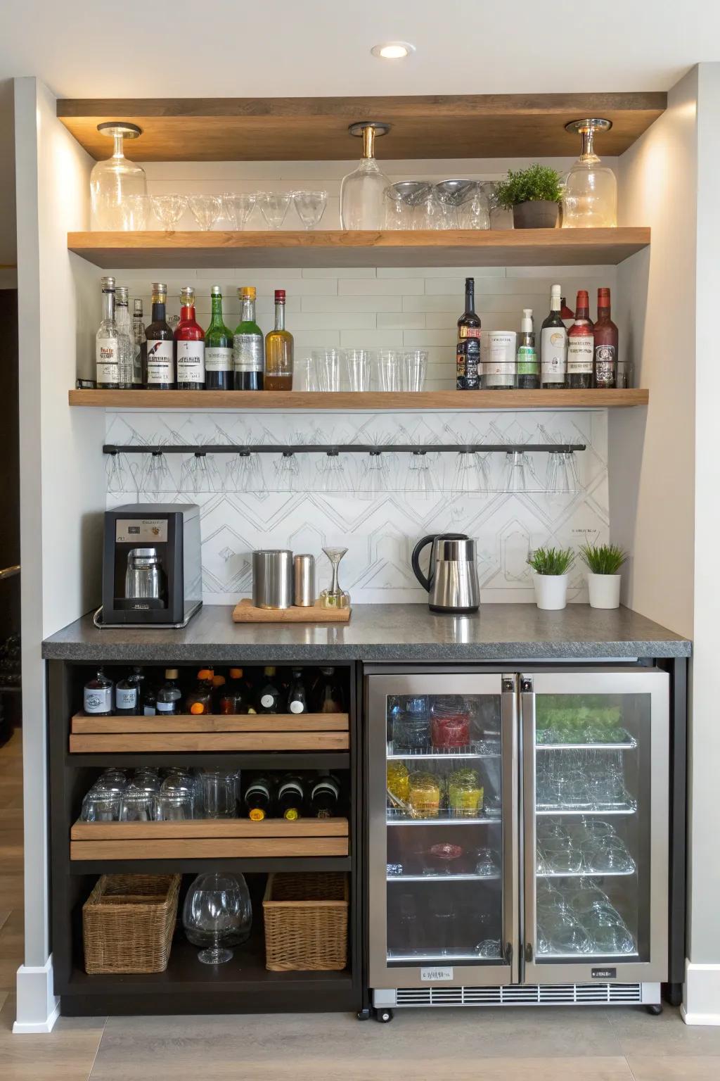 Multipurpose shelves keep your drinks chilled and ready.