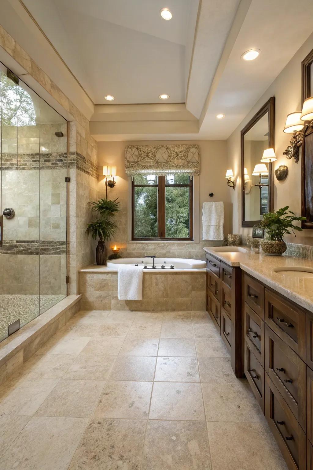 Encountering delicate refinement through limestone tiles.