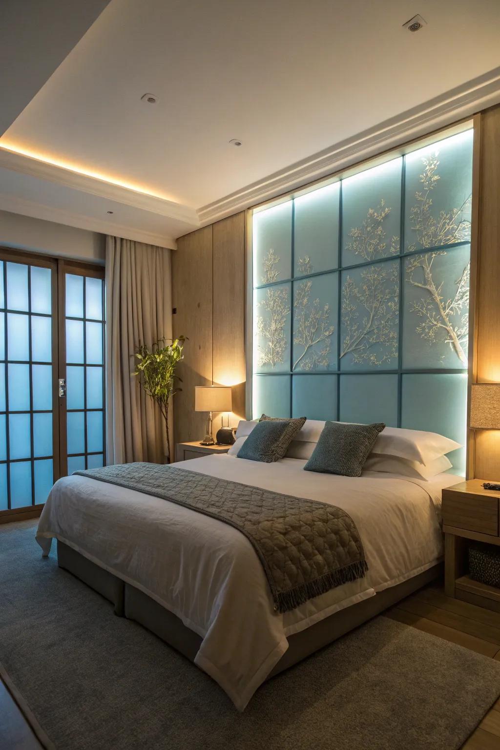 Backlit panels contribute contemporary drama.