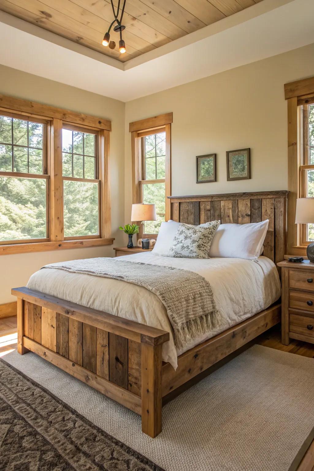 A sustainable bedroom using natural materials.