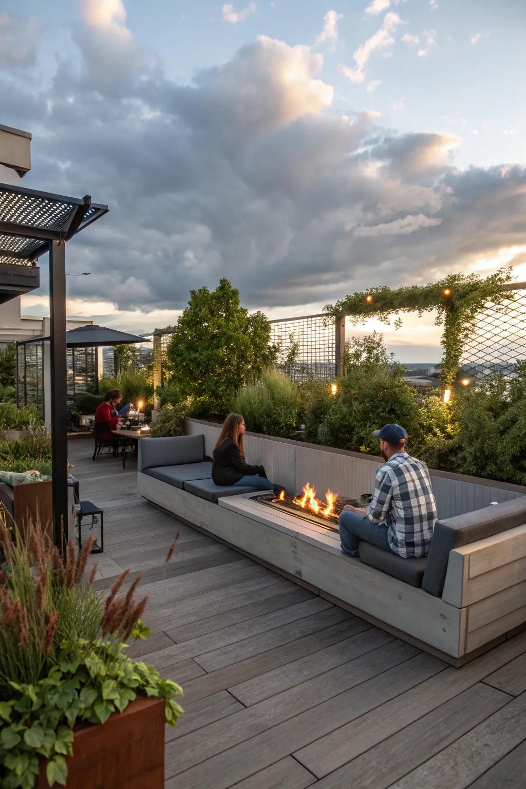 A heated bench furnishes a warm and welcoming seating alternative.