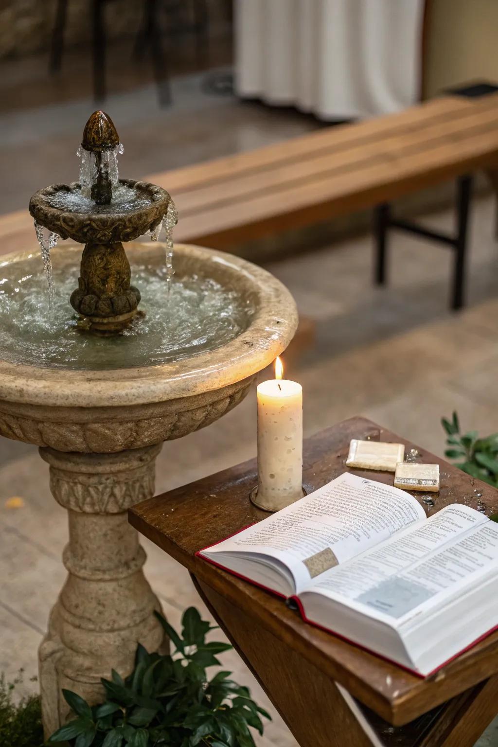 The sound of flowing water brings peace to your prayer ambiance.