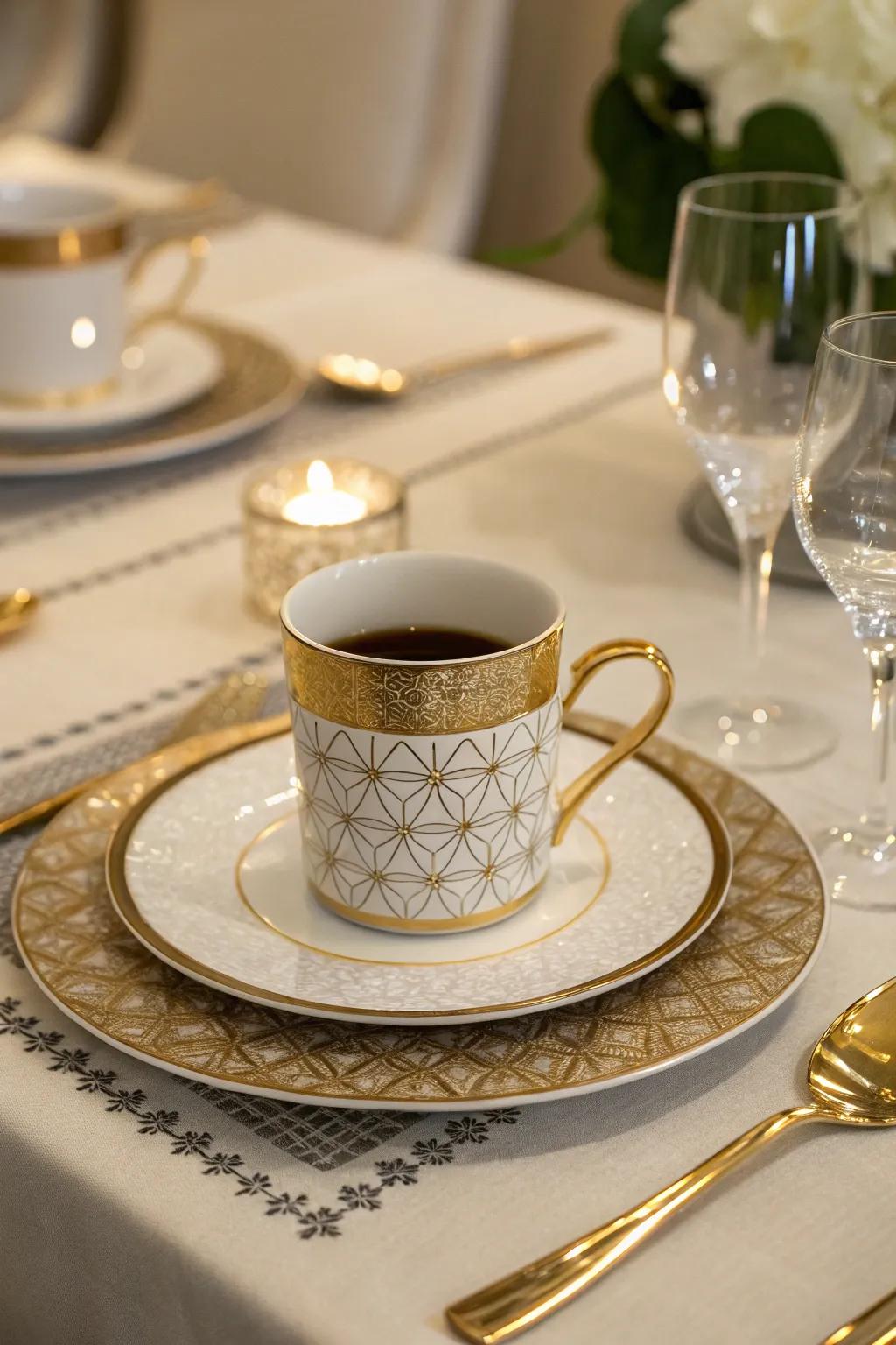 Elevate your coffee sensation through vessels presenting opulent metallic accents.
